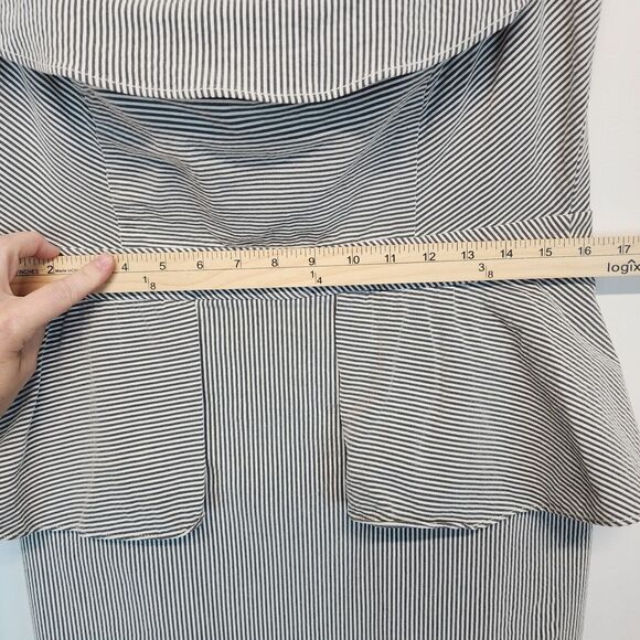 New York & Company Peplum Dress Size L Striped Ruffle Off Shoulder Office Siren - Picture 9 of 13